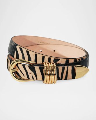 D&eacute;hanche Hollyhock Zebra-Print Calf Hair Belt