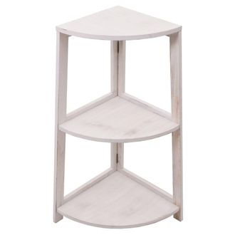 Hhg Estanter&iacute;a Esquinera Hhg 395, Estanter&iacute;a De Pie Estanter&iacute;a De Sal&oacute;n, 3 Baldas, 80x37x37cm Mdf De Paulownia, Blanco Shabby