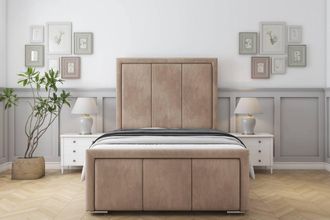 Sloomy Lancaster Naples Bed Frame With 50 Upholstered Headboard in Light Brown | Size: Small Double