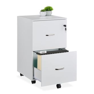 Relaxdays Relaxdays - Mueble Archivador, 2 Cajones Para Ficheros, 72 X 43 X 46 Cm, Cajonera Oficina, Cierre Con Llave, Blanco