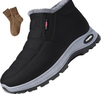 Generic Winter Warm Sheepskin-Lined Waterproof Non Slip Orthopedic Shoes, With Arch Support Outdoor Slip On Ankle Sneakers (Black,9.5)