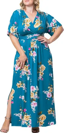 Kiyonna Vienna Maxi Dress in Teal Floral Print at Nordstrom, Size 0X