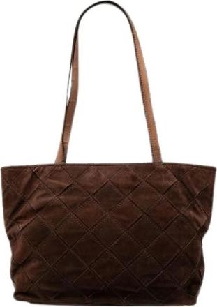 Bottega Veneta Pre-owned Woven Suede Tote - Dames - Vintage Schoudertas - Bruin - ONE Size - Leer - Vintage
