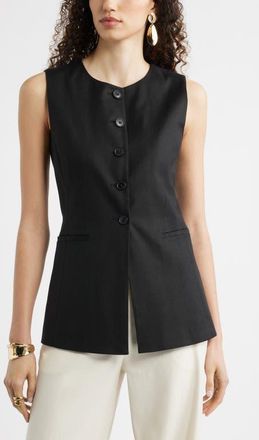 Nordstrom Linen Blend Longline Vest in Black at Nordstrom, Size Xx-Small