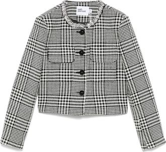 Self Portrait Gekorte Houndstooth Jas - Dames - Blazers - Zwart - M - Wol - Jassen