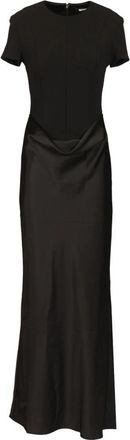 Rotate Mouwloze Maxi Jurk met Draping - Dames - Avondkleed - Zwart - M - Satijn - Kleedjes