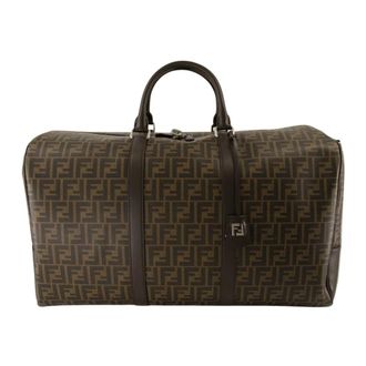 Fendi Weekend Bags, male, Brown, Size: ONE SIZE Embroidered travel bag with leather