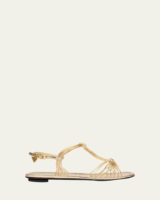Prada Knotted Metallic Leather Flat Sandals
