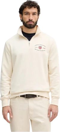 GANT Sweatshirt met opstaande kraag en halve rits - Heren - Vesten met rits - Beige - M - Katoen - Hoodies & sweatvesten