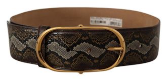 Dolce & Gabbana Dames Bruin Pythonleren Gouden Ovale Gesp Riem
