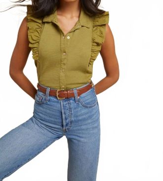 Nation Ltd Archer Ruffle Button Top In Lichen