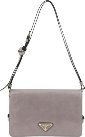 Prada Grijze leren crossbody schoudertas - Dames - Schoudertassen - Grijs - ONE Size - Leer - Tassen