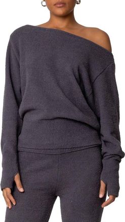 Edikted Plush Oversize Asymmetric Sweater in Dark Gray at Nordstrom, Size X-Large