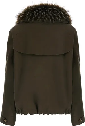 VALENTINI 1972 Womens Jacket With Fur Collar, Green Cotton Coat