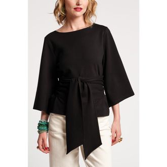Frances Valentine Whitney Wrap Top Solid Viscose Blend Viscose Blend in Black at Nordstrom, Size X-Large