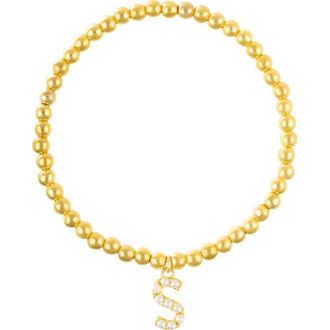 Adornia Faux Pearl Initial Charm Beaded Bracelet in Gold White-S at Nordstrom Rack