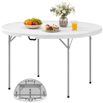 OUTSUNNY Mesa Plegable Camping, 120x120x74 Cm, Mesa Plegable Port&aacute;til Ligera Con Encimera De Hdpe, Almohadillas Antideslizantes, Para Acampar, Blanco