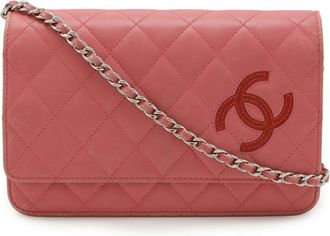 Chanel Pink Pink Red Red Color Leather Chain/Shoulder Wallet (Pre-Owned)