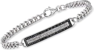 Ross-Simons Black and White Diamond Id Bracelet in Sterling Silver