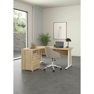 Dmora Dmora - Escritorio Estong, Escritorio Multiusos, Mesa De Oficina Para Pc, El Plan De Trabajo, 159x150 H75 Cm, Roble Y Blanco