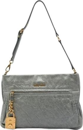 Miu Miu Pre-owned Nappa Leren Schoudertas - Dames - Vintage Schoudertas - Grijs - ONE Size - Leer - Vintage