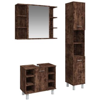 vidaXL Set De Muebles Ba&ntilde;o 3 Pzas Madera Contrachapada Roble Ahumado Vidaxl