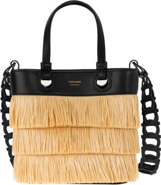Ferragamo fringed tote bag - women - CALFSKIN/Raffia - One Size - Neutrals