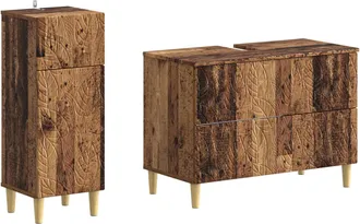 vidaXL Juego De Gabinete De Ba&ntilde;o De 2 Piezas Delft Madera Envejecida Vidaxl