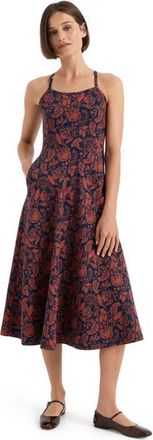 Pact Fit & Flare Midi Dress Made With Organic Cotton in Navy Blooming Vines at Nordstrom, Size X-Small