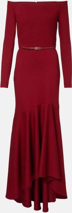 Elie Saab Abito lungo in jersey con scollo bardot e cintura