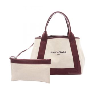 Balenciaga Bordeaux Ivory Canvas Leather Pouch Tote Bag (Pre-Owned)