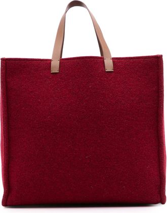 Fendi Pre-owned Womens Wool Tote Leather Handles - Dark Red Textile - One Size