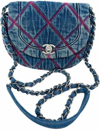 Chanel Pre-owned Coco Beach Mini Crossbody Bag - Dames - Vintage Schoudertas - Blauw - ONE Size - Katoen - Vintage
