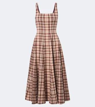 Staud Wells checked linen-blend midi dress