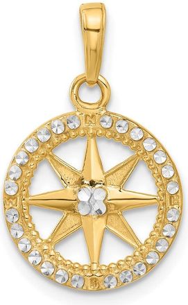 Diamond2Deal 14k Yellow Gold White Rhodium Diamond-Cut Compass Pendant