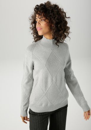 Aniston Strickpullover ANISTON CASUAL, Damen, Gr. 36, grau (hellgraumeliert), Strick, Obermaterial: 50% Viskose, 26% Polyamid, 24% Polyester, Rautenmuster, me