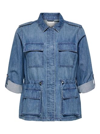 Only Carmakoma Jeansjacke ONLY CARMAKOMA CARKENYA L/S UTILITY DNM JKT AKM, Damen, Gr. 42, medium blau denim, Denim/Jeans, Obermaterial: 100% Baumwolle, unifarben, mi