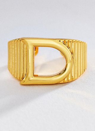 Luv AJ Initial Ridged Signet Ring