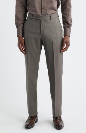 Berle Crossbred Flat Front Wool Dress Pants in Brown at Nordstrom, Size 36