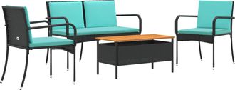 vidaXL Conjunto De Jard&iacute;n Negro Rat&aacute;n Sint&eacute;tico Vidaxl