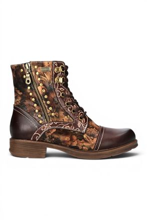 Laura Vita Womens Brown Floral Victorian Leather Lace-up Ankle Boots - Anitao - 15