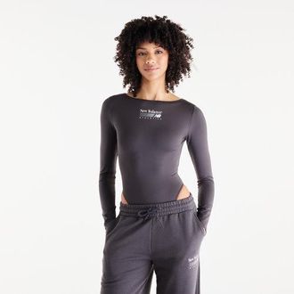 New Balance Donna Trackside Long Sleeve Bodysuit in Grigio, Maglia di Poliestere, Taglia XL