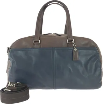 Coach Brown Navy Leather Boston Bag Shoulder Bag (Pre-Owned)