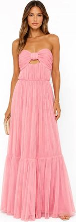 Hutch Micah Pleated Strapless Cutout Maxi Dress In Baby Pink