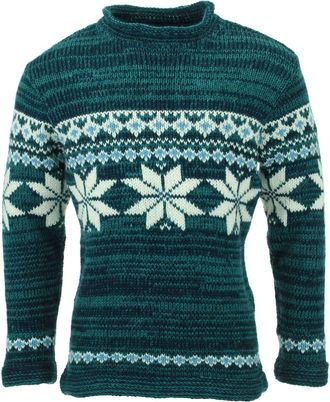 Loud Elephant Hand Knitted Wool Jumper - Fairisle Teal (3X-Large)