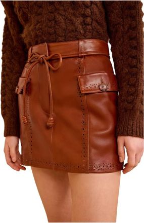 Ulla Johnson Luna Mini Rok - Dames - Leren & Su&egrave;de rokken - Bruin - M - Leer - Rokken
