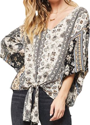Promesa Floral Ornate Kimono Blouse In Cream/black