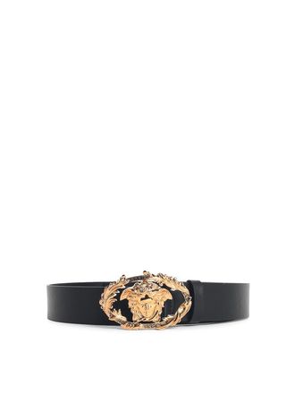 Versace Buckle Crest Black Leather Belt
