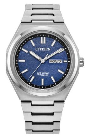 Citizen Zenshin Three-Hand Super Titanium Bracelet Watch, 39mm in Silver-Tone Blue at Nordstrom
