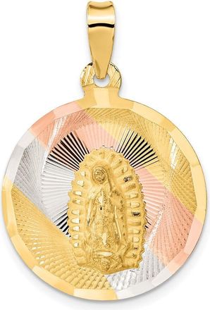 Diamond2Deal 14k Yellow Gold Rhodium Polished Diamond-Cut Lady Of Guadalupe Circle Pendant